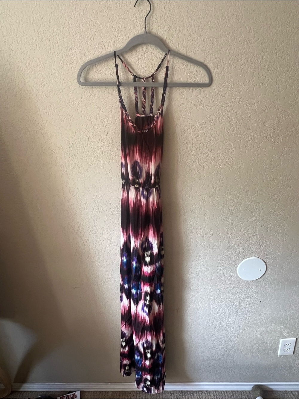 Charlie Jade Red and Purple Tye Dye Maxi Dress with Braid Detailing
